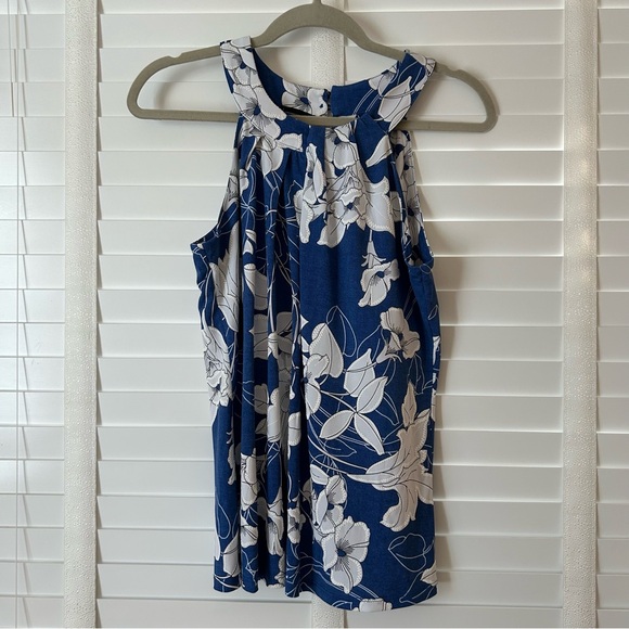 INC Top Halter Blouse Blue White Floral Sleeveless Medium - Picture 1 of 5